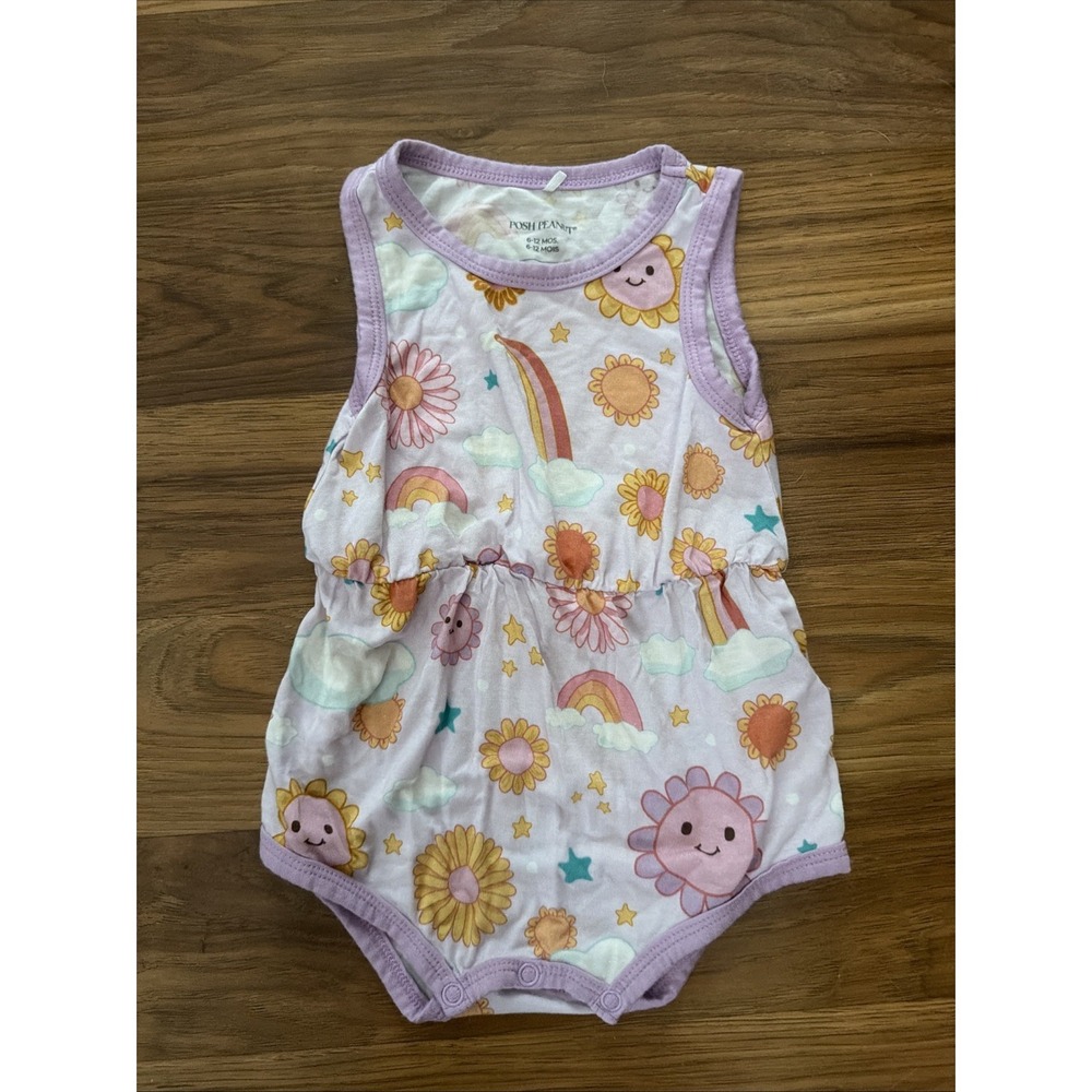 Posh Peanut Baby Girls 6-12 Months Sun Rainbows Romper Outfit Bamboo VGC
